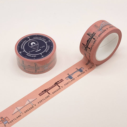 Landmarks Unlimited - Portland Bridges Washi Tape - Salmon